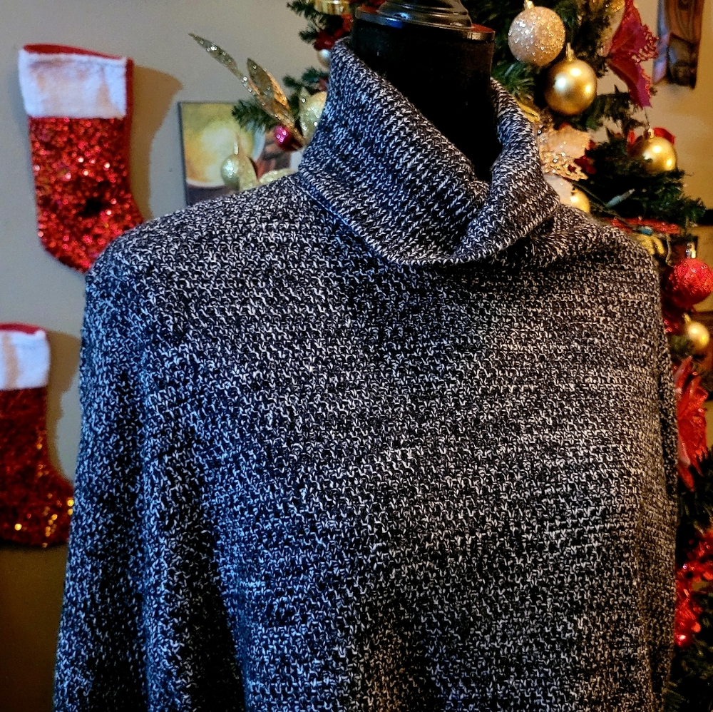Zenana Blue Knit Turtleneck Puncho